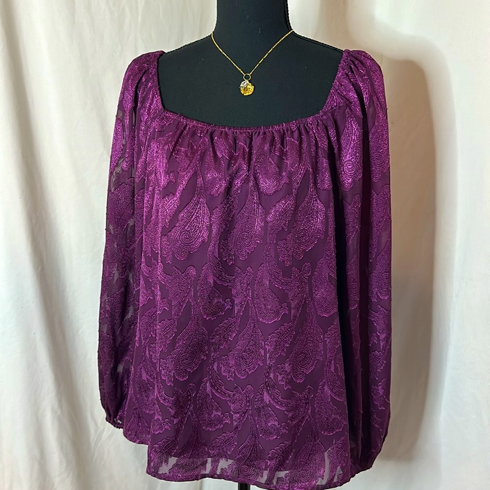 NWT MASON & BELLE - long sleeve blouse -‎ purple/shimmer